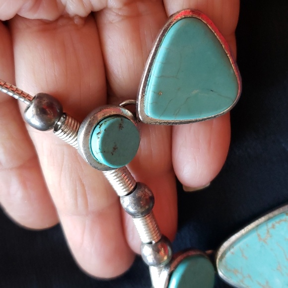 Antique Turquoise Statement & Silver Tone Necklace. - Picture 8 of 10